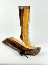 Miss Sixty Gold & Brown Suede Strip Knee Hight Boots - EU39