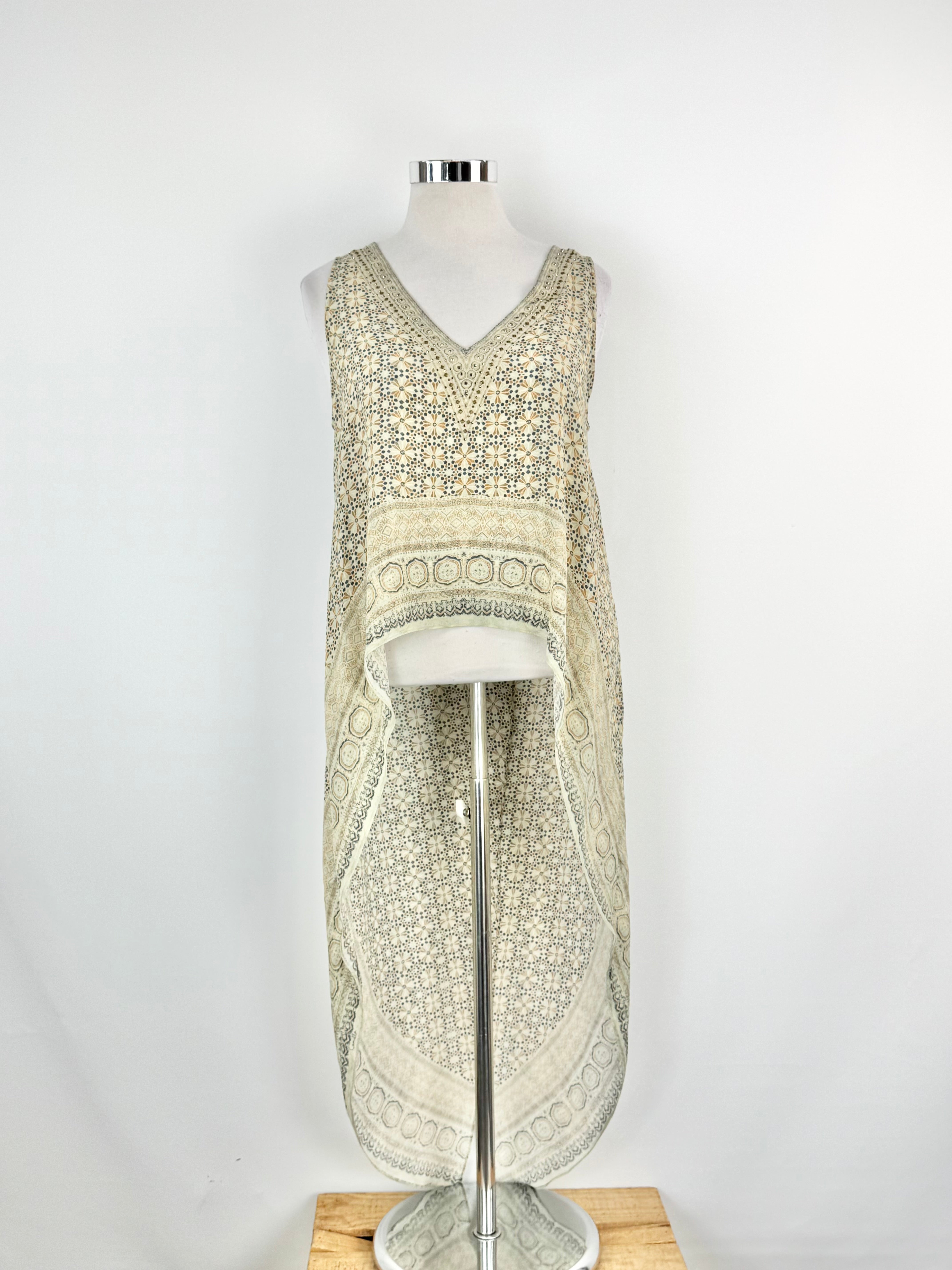 Camilla Blue & Grey Mosaic Pattern Silk Vest - AU12/14/15