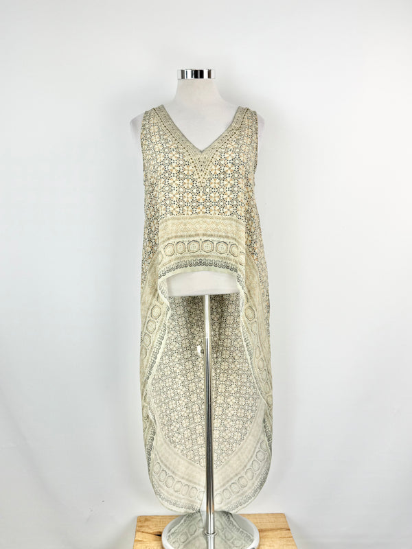 Camilla Blue & Grey Mosaic Pattern Silk Vest - AU12/14/15