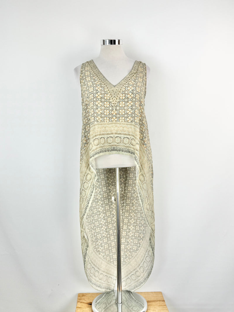 Camilla Blue & Grey Mosaic Pattern Silk Vest - AU12/14/15