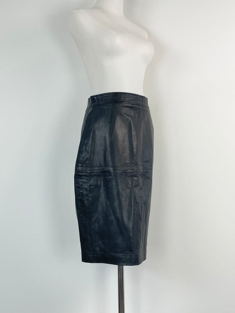 Whistles Black Leather Midi Skirt - AU8