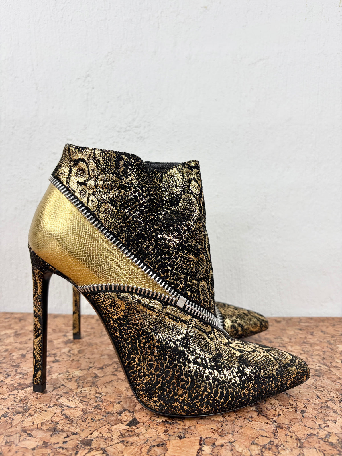 Saint Laurent Black & Gold Snakeskin Pattern ‘Highhill’ Stiletto Boots - EU37