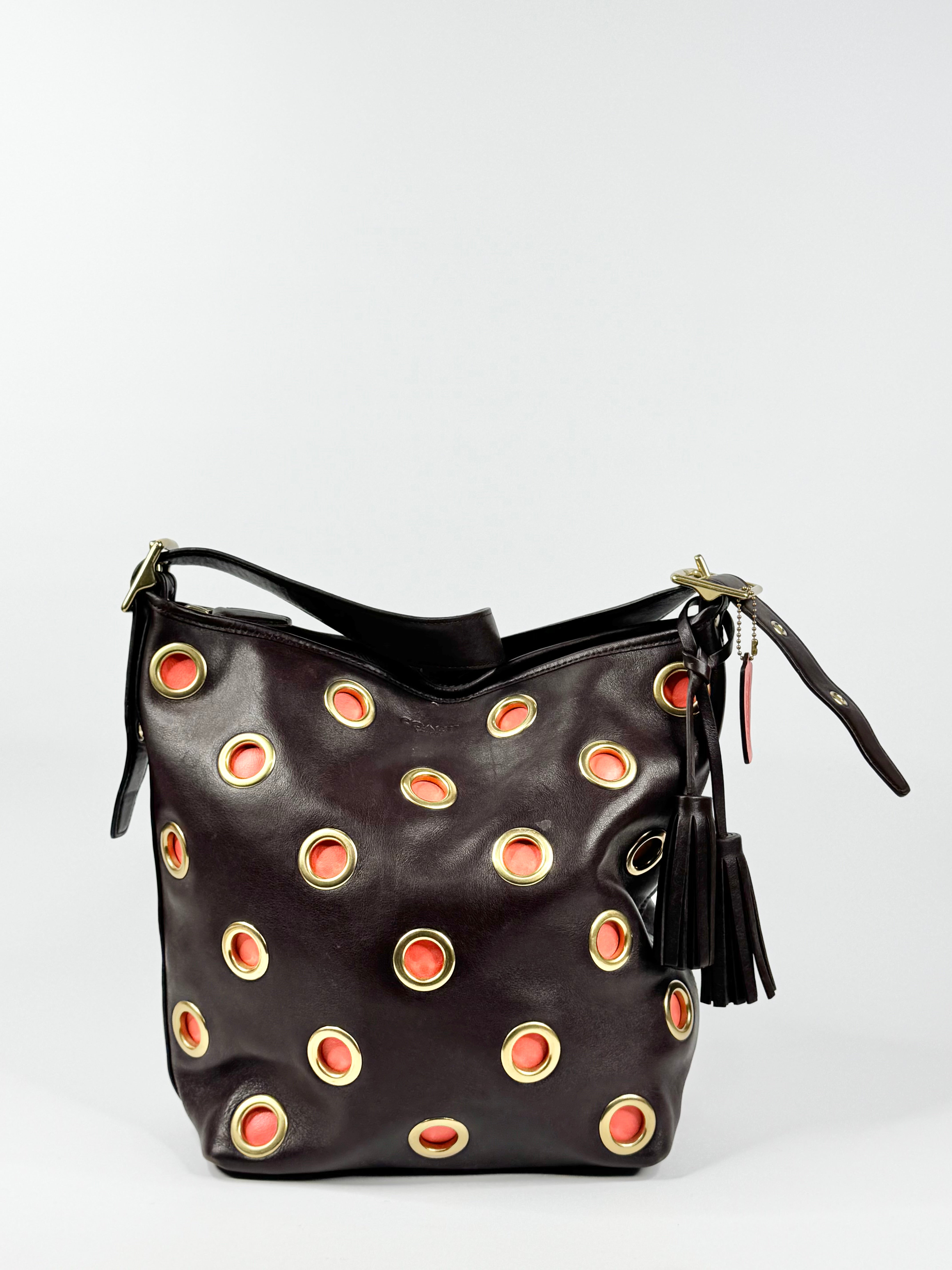 Coach 'Legacy' Double Gromment Umber & Orange Shoulder Bag