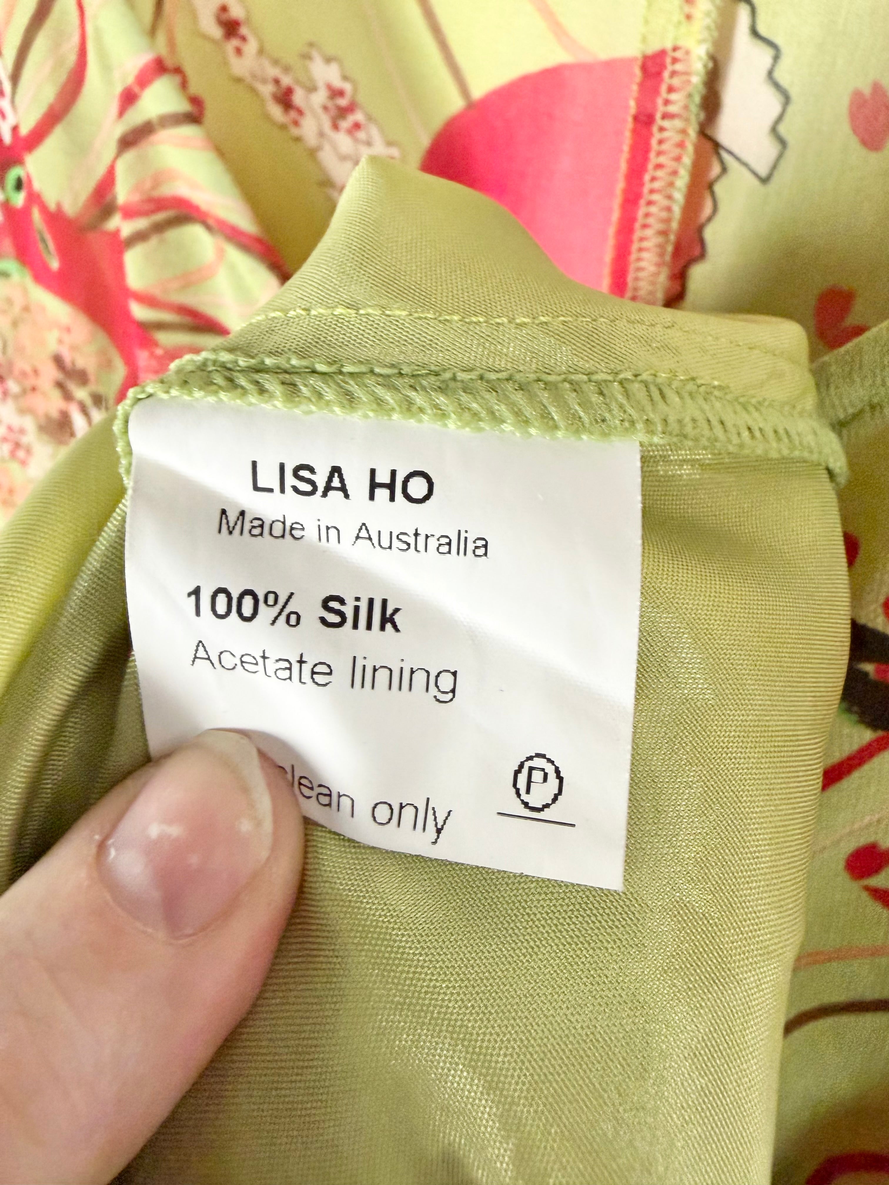 Lisa Ho Green Silk Ruched Midi Dress - AU10
