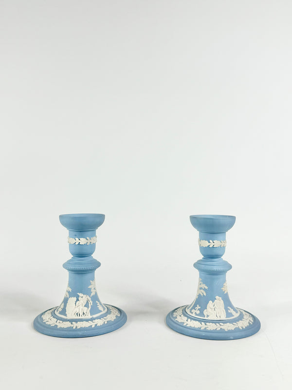 Wedgwood Blue Jasperware Candlesticks