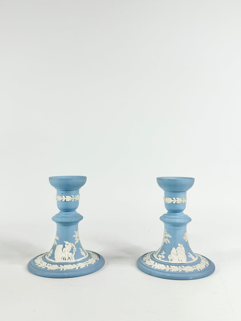 Wedgwood Blue Jasperware Candlesticks