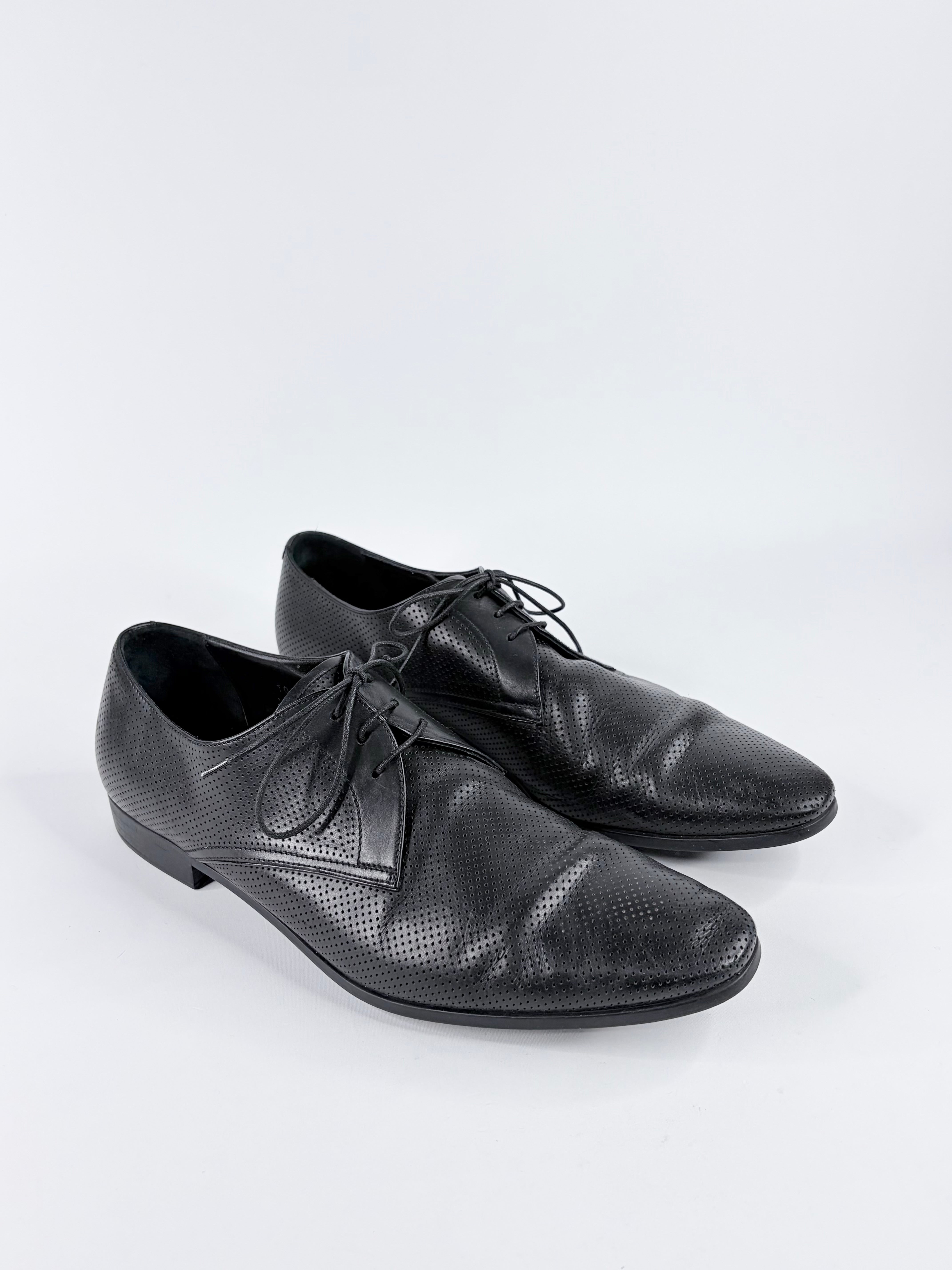 Giorgio Armani Black Pinhole Cut Leather Dress Shoes - EU43