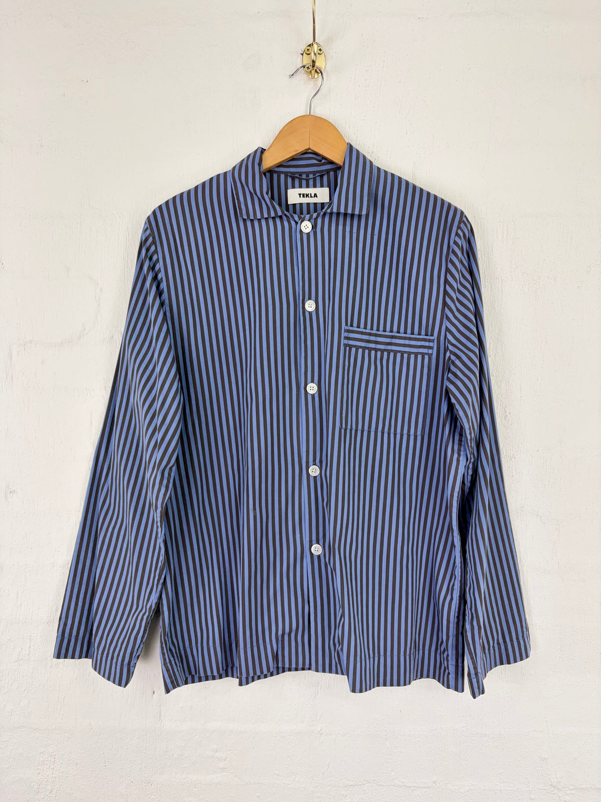 Tekla Blue & Brown Striped Organic Cotton Shirt - M