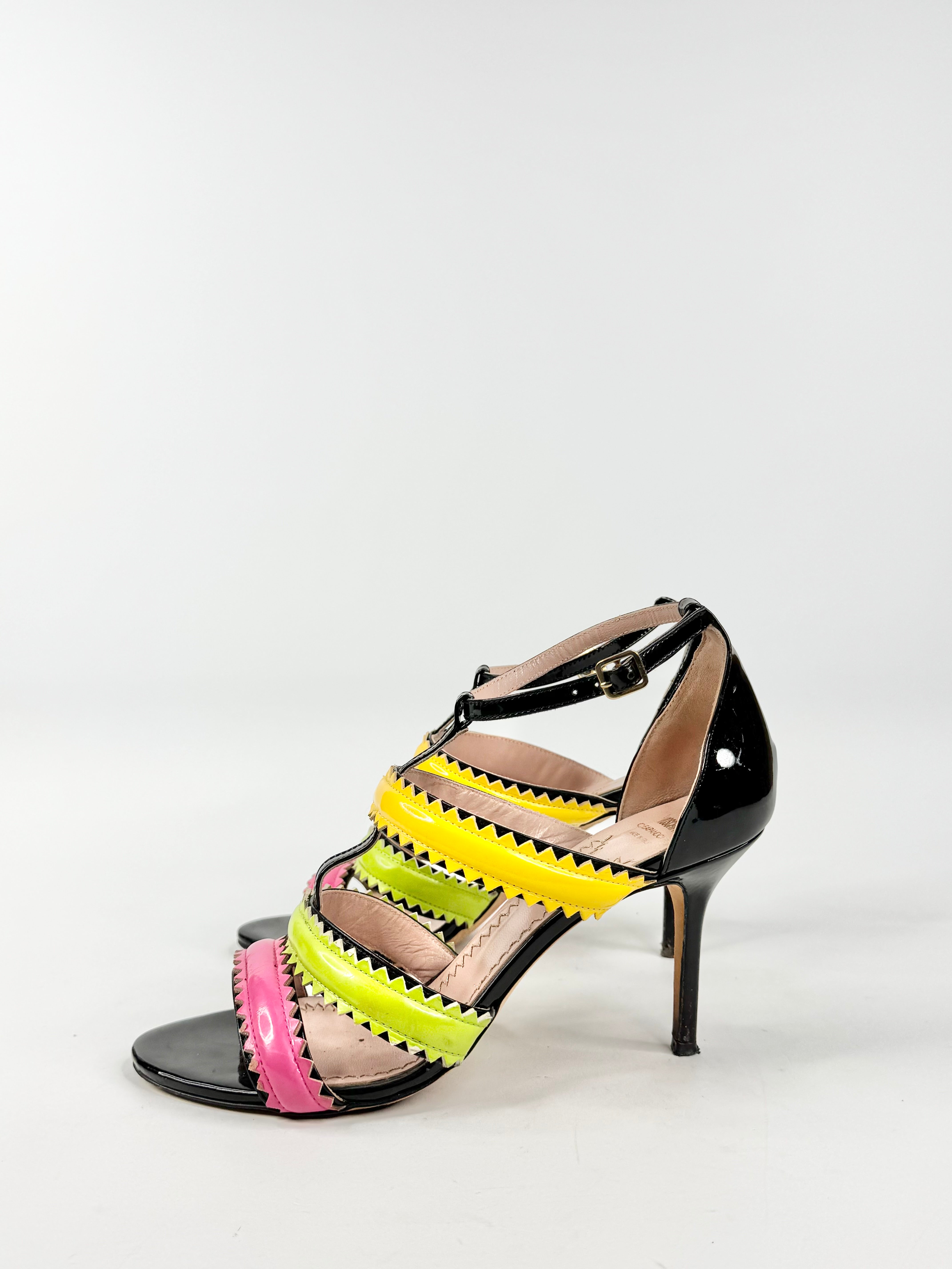 Moschino Cheap & Chic Black, Pink, Green & Yellow Patent Leather Stilettos - EU40