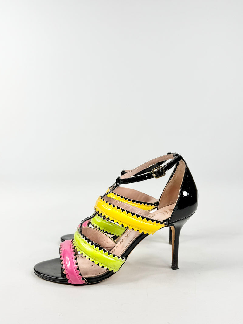 Moschino Cheap & Chic Black, Pink, Green & Yellow Patent Leather Stilettos - EU40