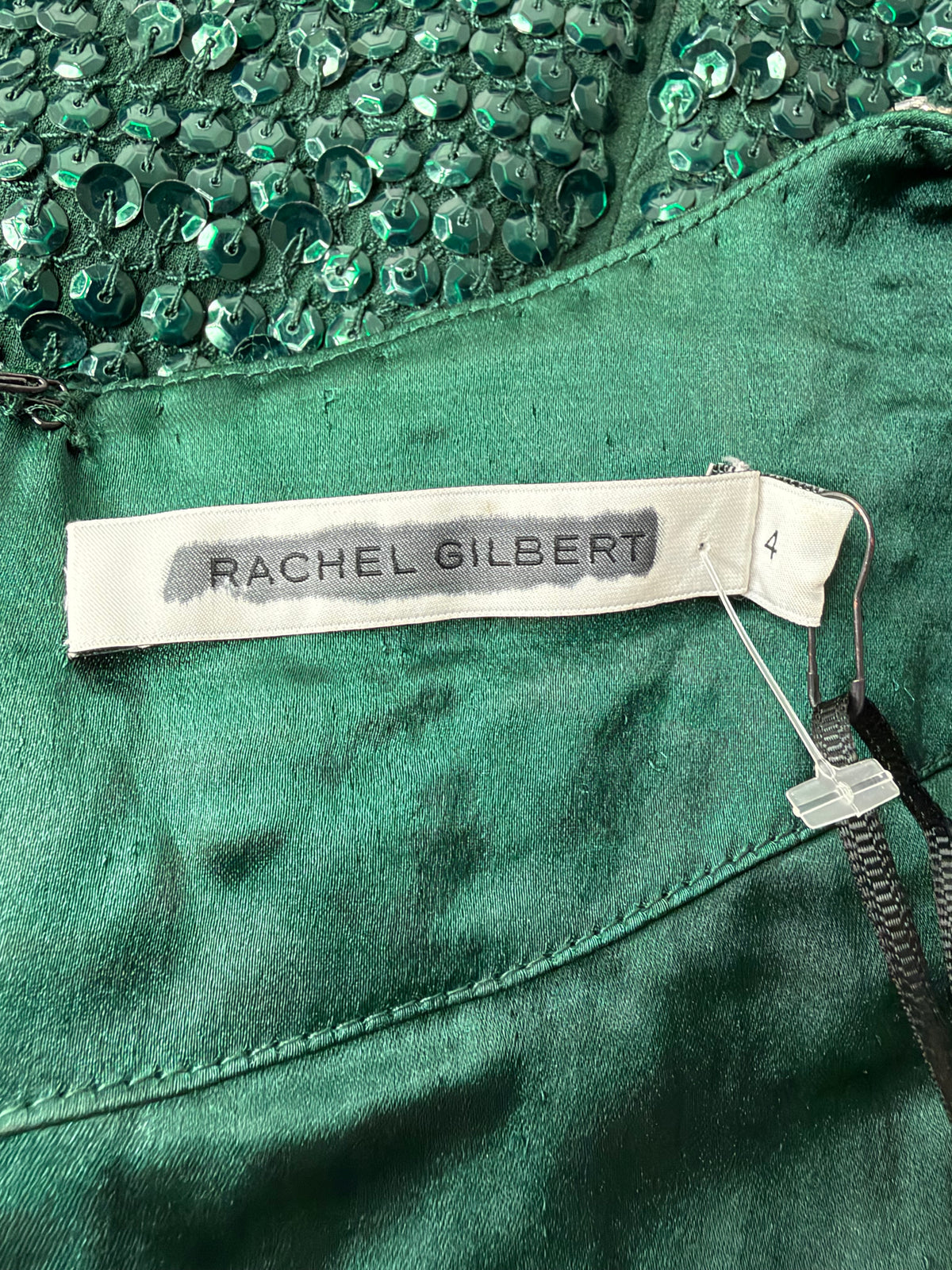 Rachel Gilbert Dark Emerald Sequined & Beaded Gown - AU10/12