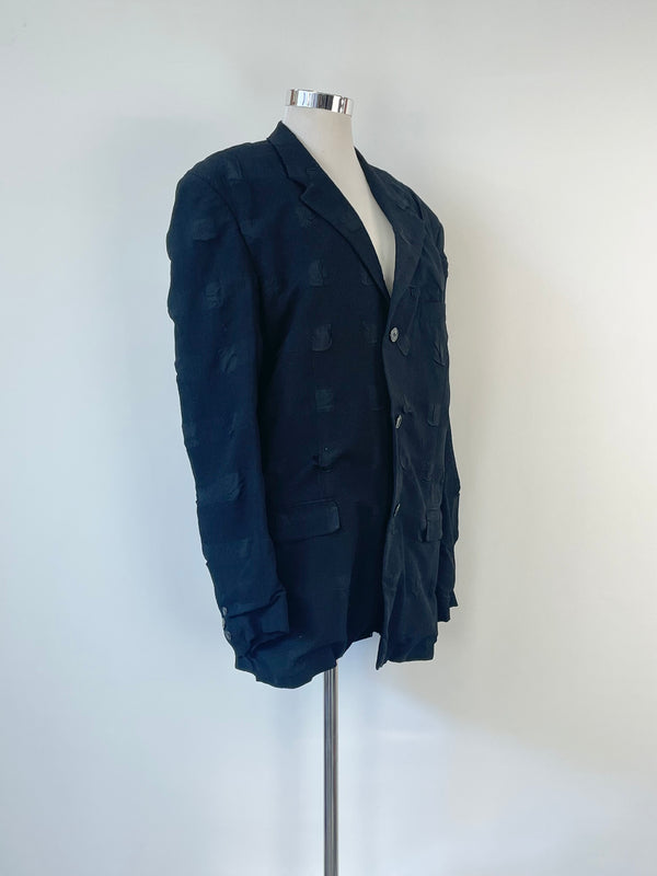 Issey Miyake Vintage 90s Black Crepe Wool-Blend Blazer - XL