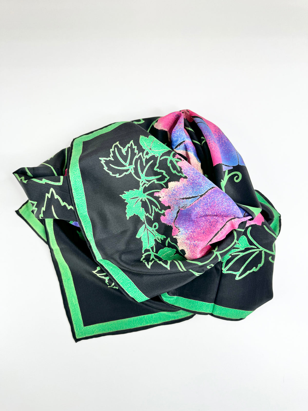 Black Pink Floral Patterned Square Scarf