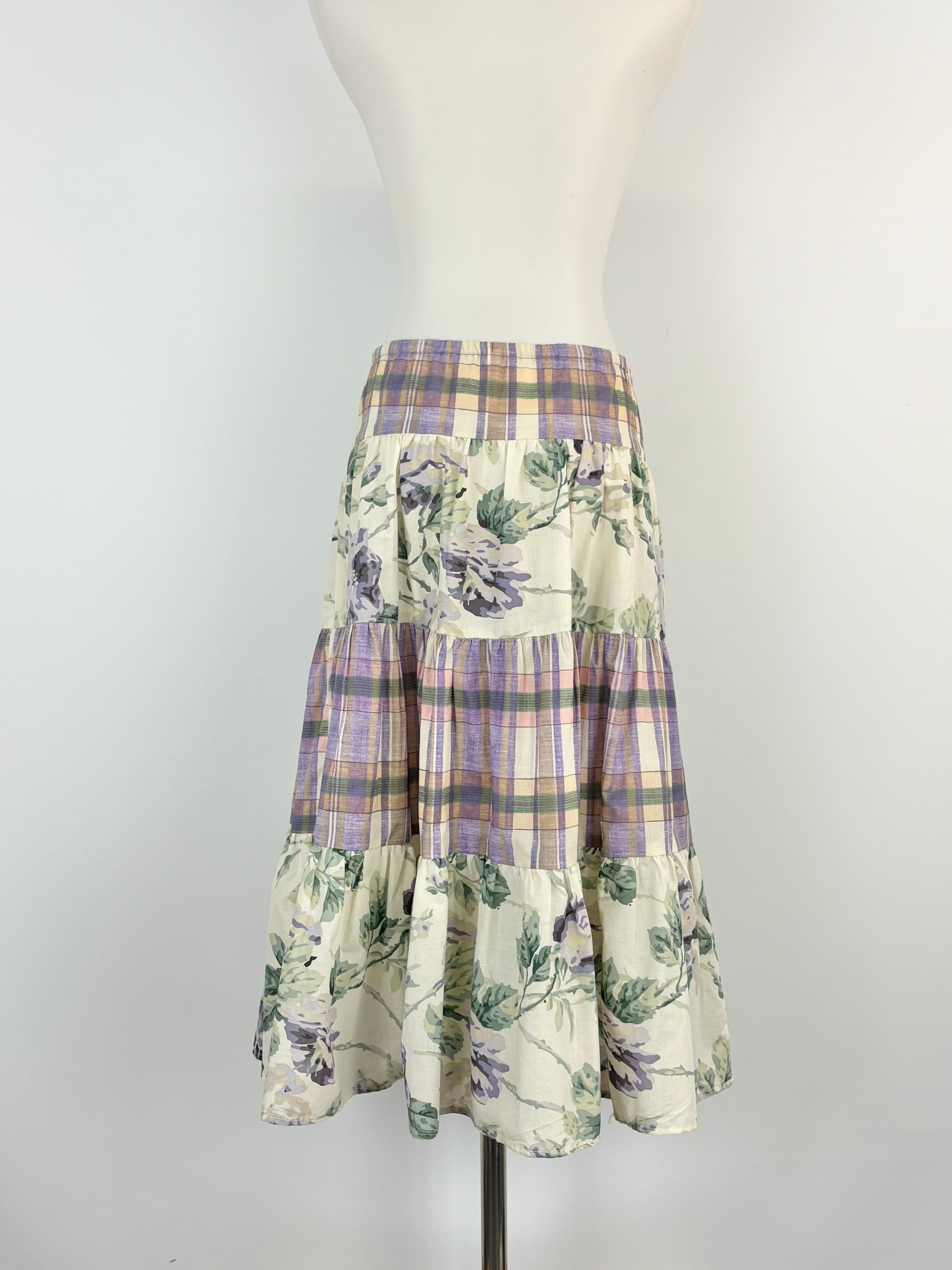 Zimmermann Plaid & Floral Print Lilac Tiered Skirt - AU8