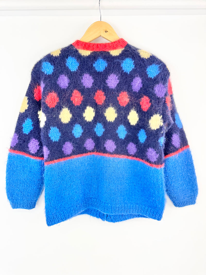 Vintage Hand-Knit Electric Blue Patterned Cardigan - AU10