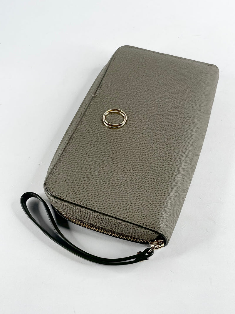 Oroton Grey Leather Wristlet