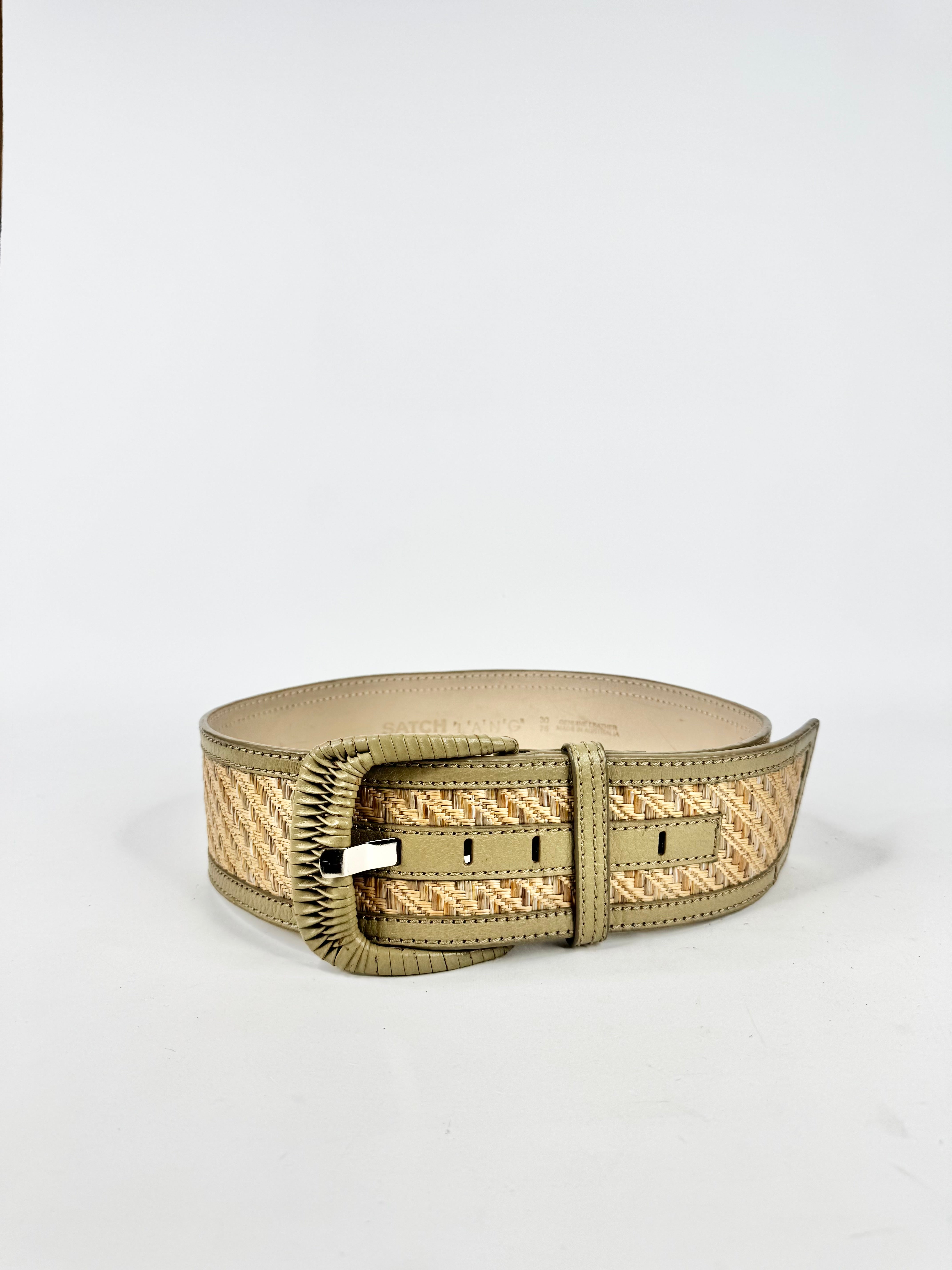 Satch Green & Gold Leather Trim Waist Belt - 30/76