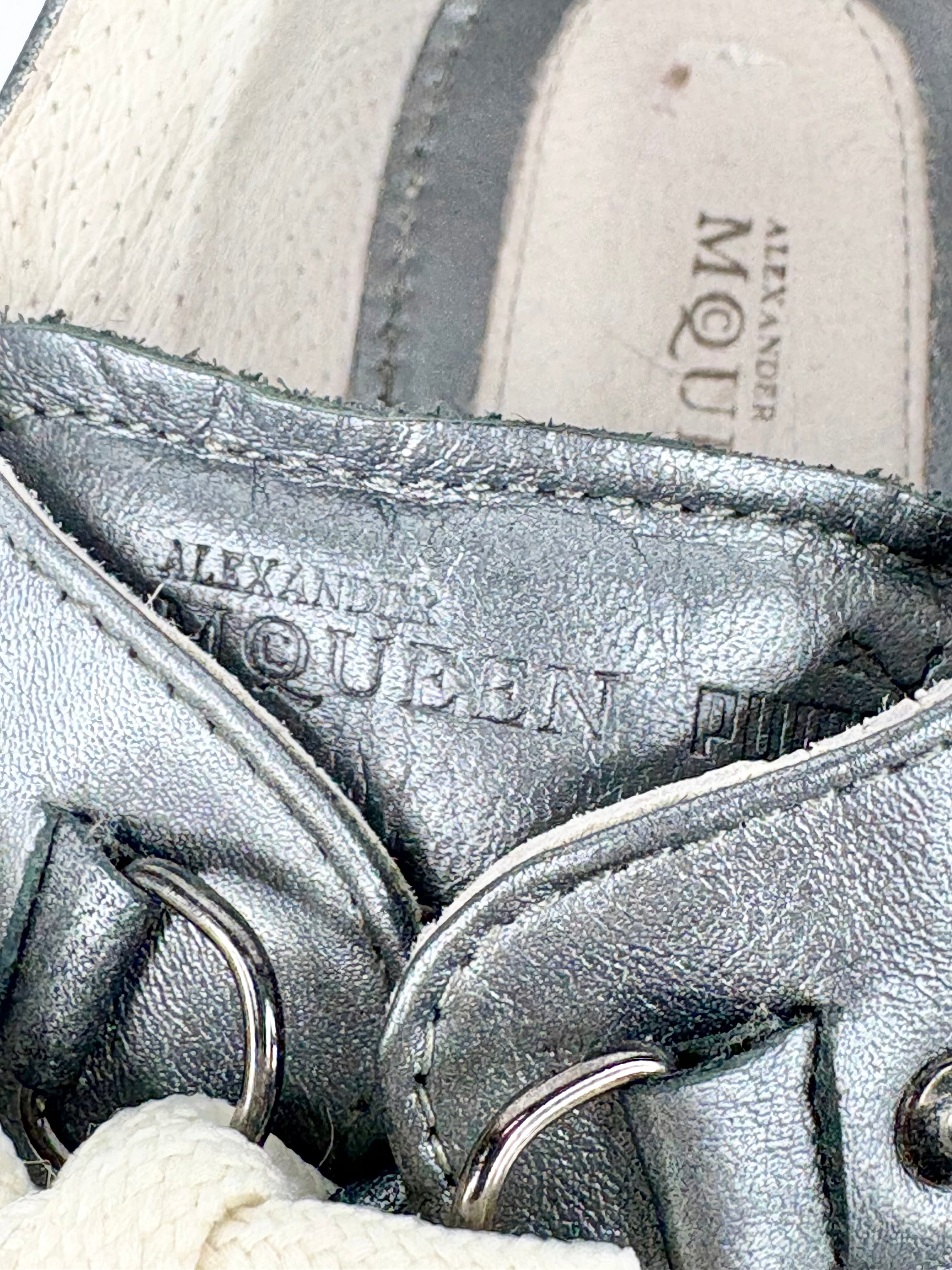 Alexander McQueen x Puma Metallic Gunmetal Grey Leather Sneakers - EU37