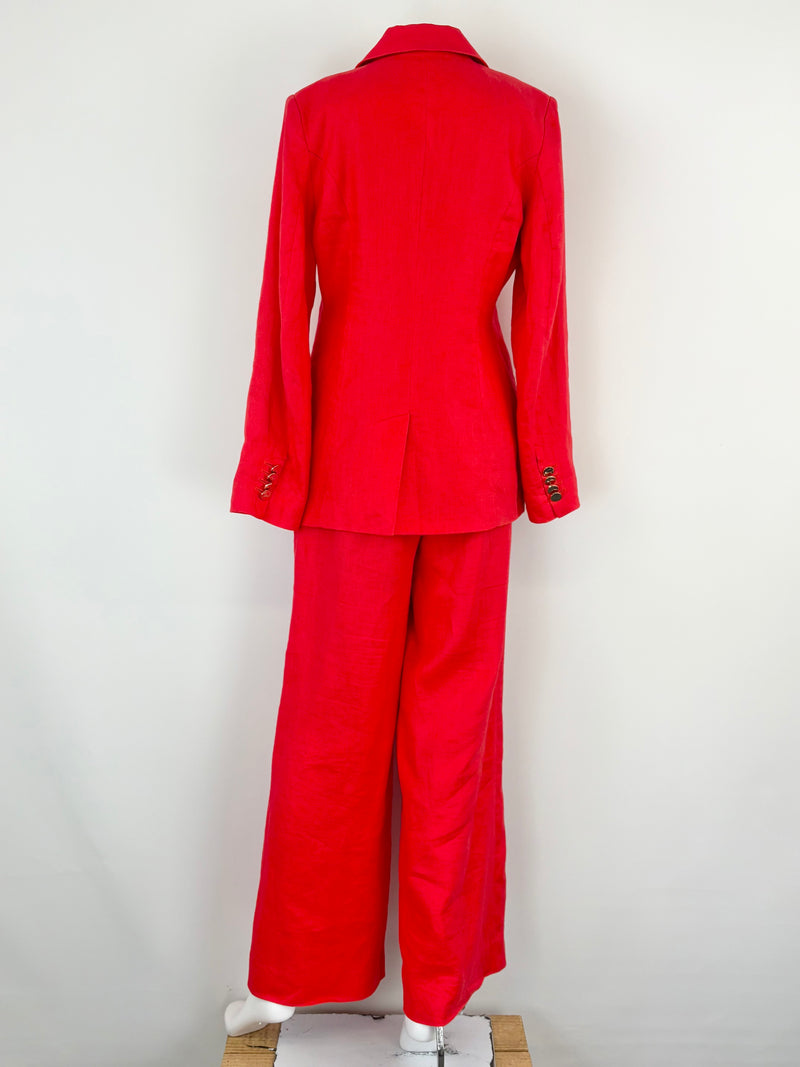 Husk Red Textured-Linen Blazer & Pants Set - AU8