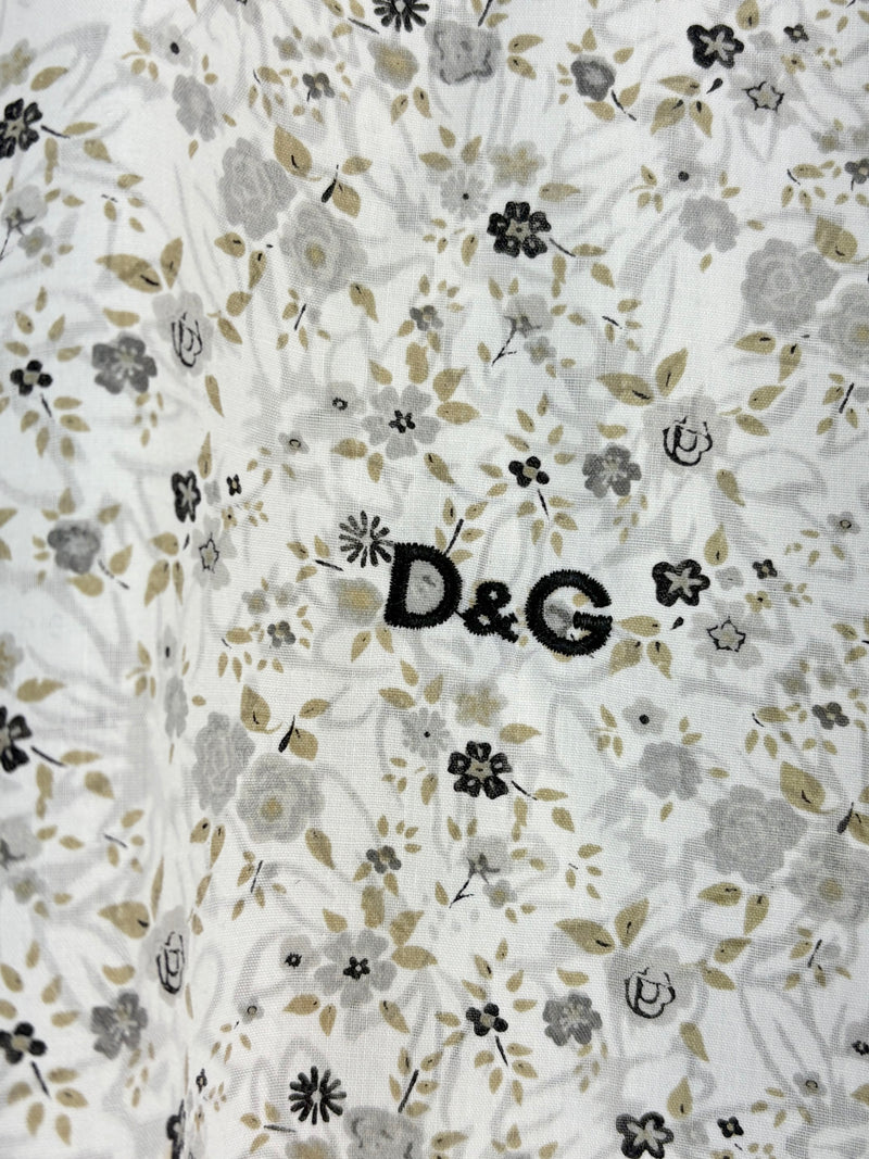 D&G Dolce & Gabbana White Micro-Floral Cotton Shirt - XXL