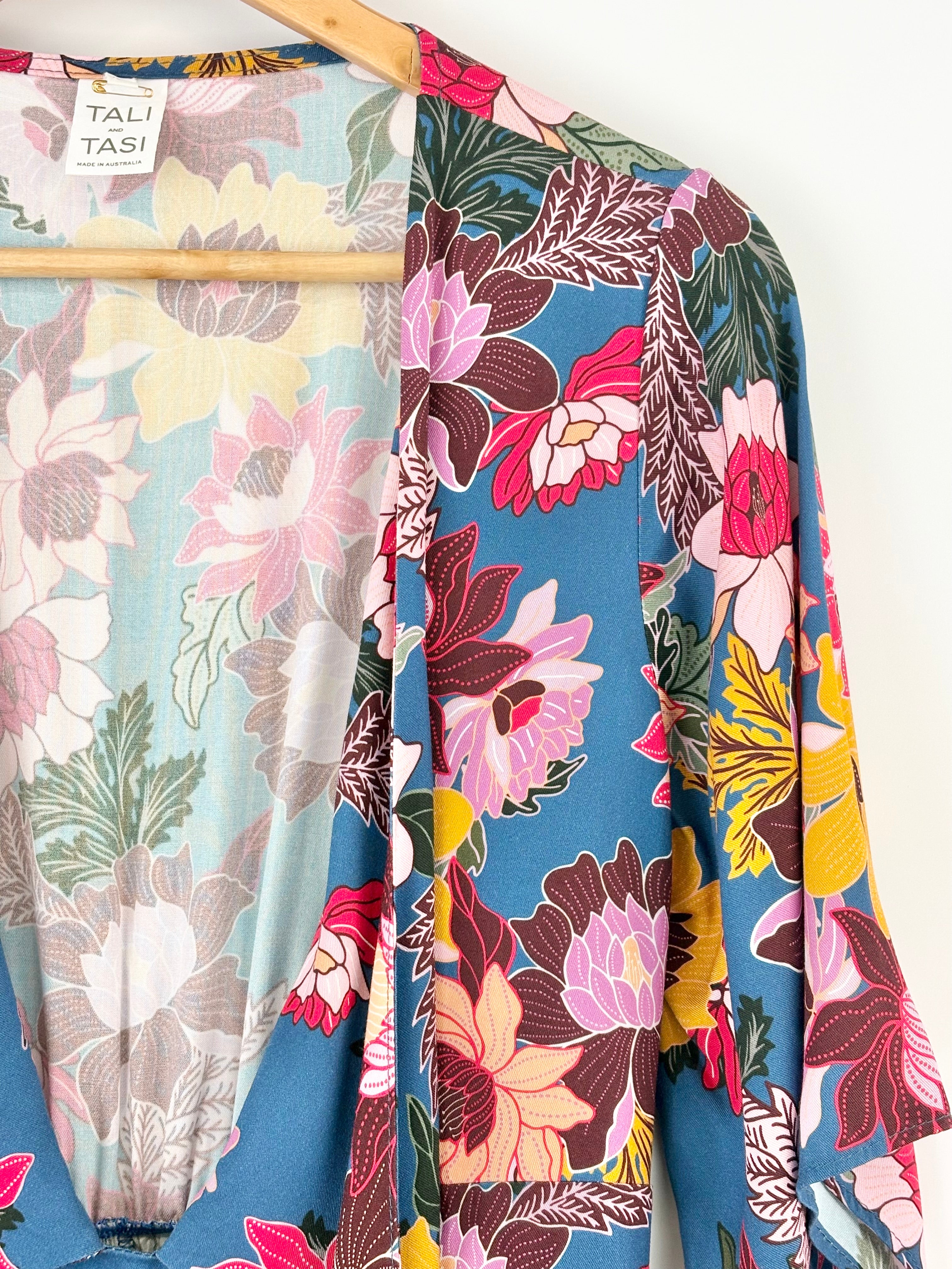 Tali And Tasi Dark Blue Floral Tie-Up Midi Dress - AU8/10