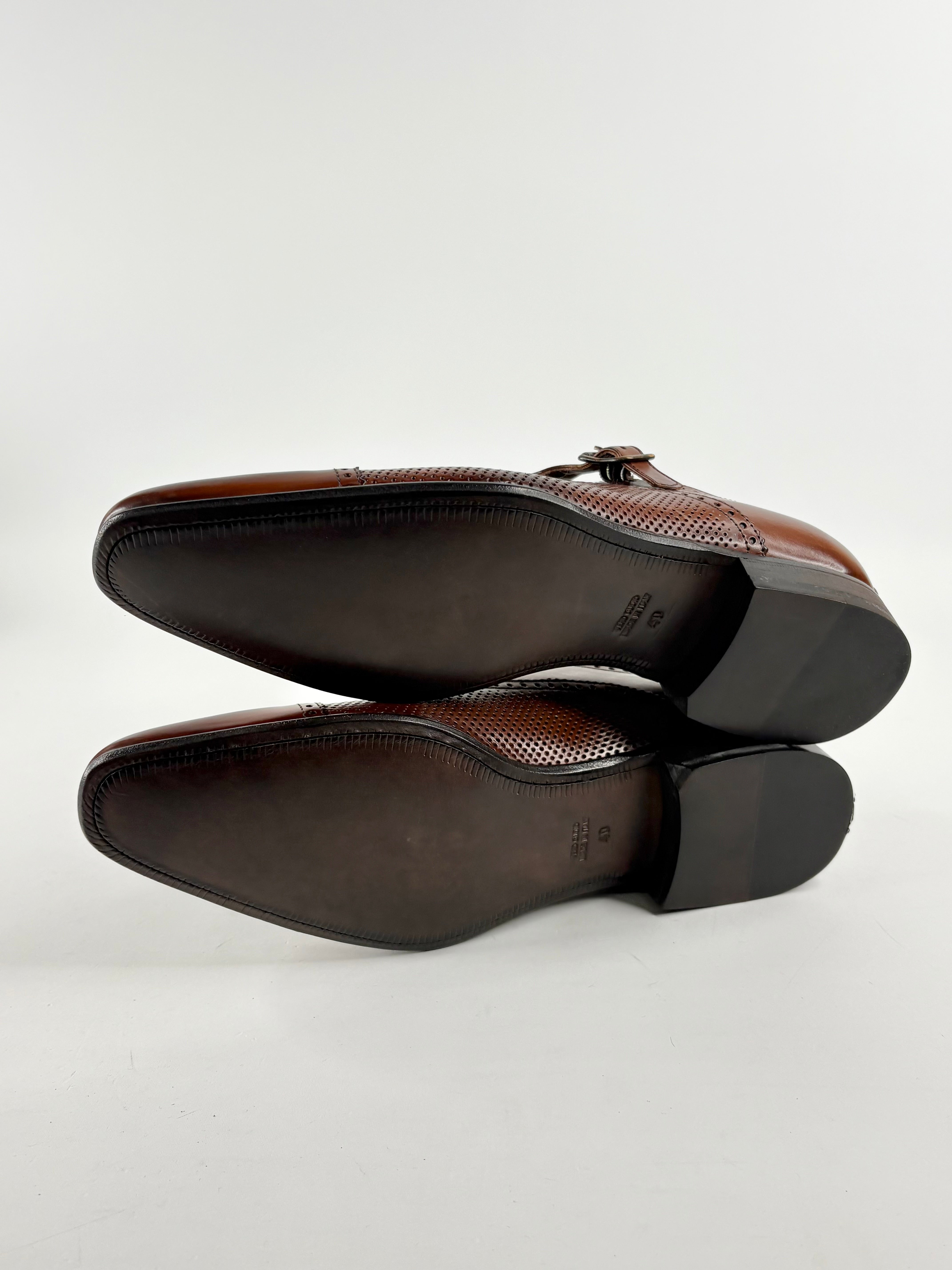 Calibre Mahogany Leather 'Brando' Monk Strap Loafers - EU40