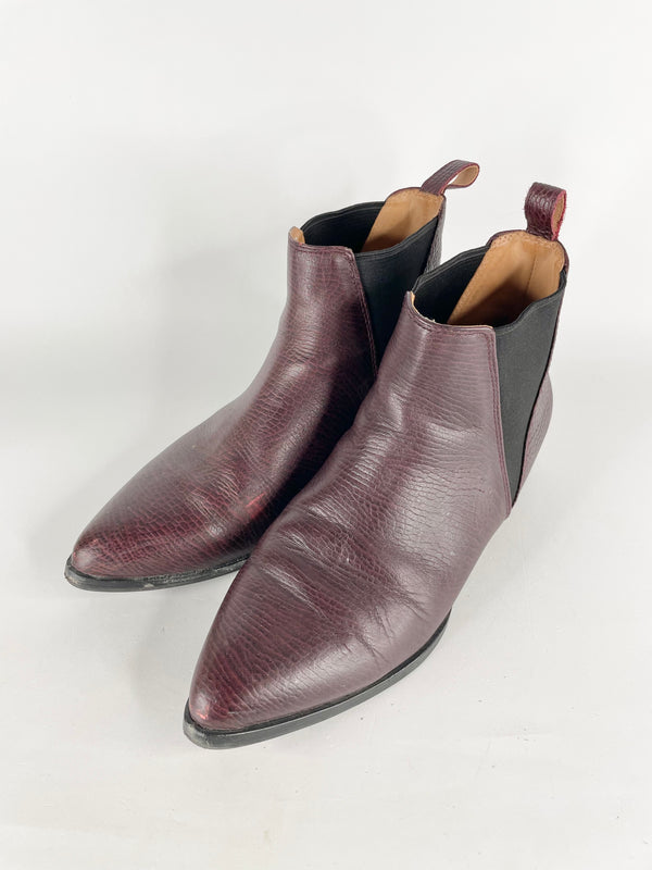 Bared Burgundy Leather Pointed Toe Chelsea Boots - EU41