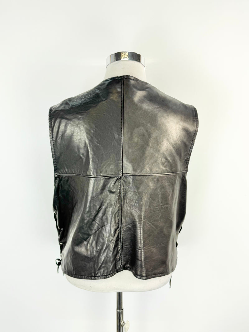 Vintage Harley Davidson Black Leather Patched Vest - XXL
