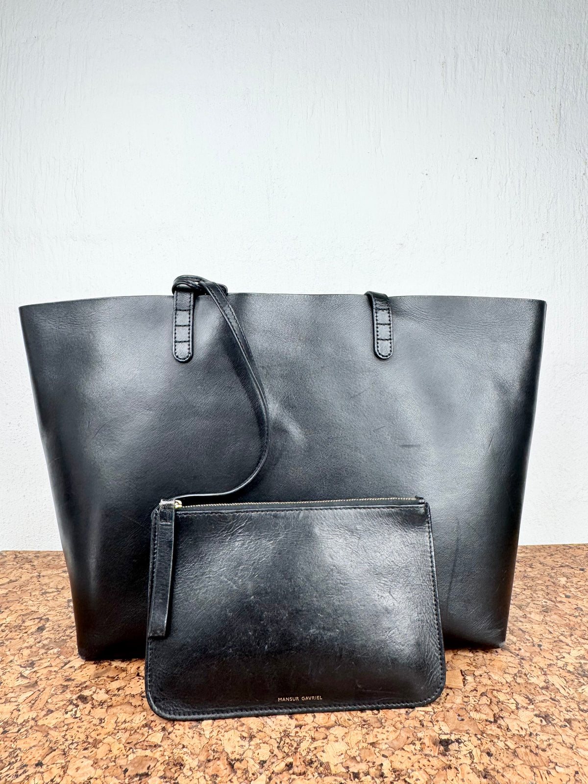Mansur Gavriel Large Leather Tote Bag with Cosmetics Pouch