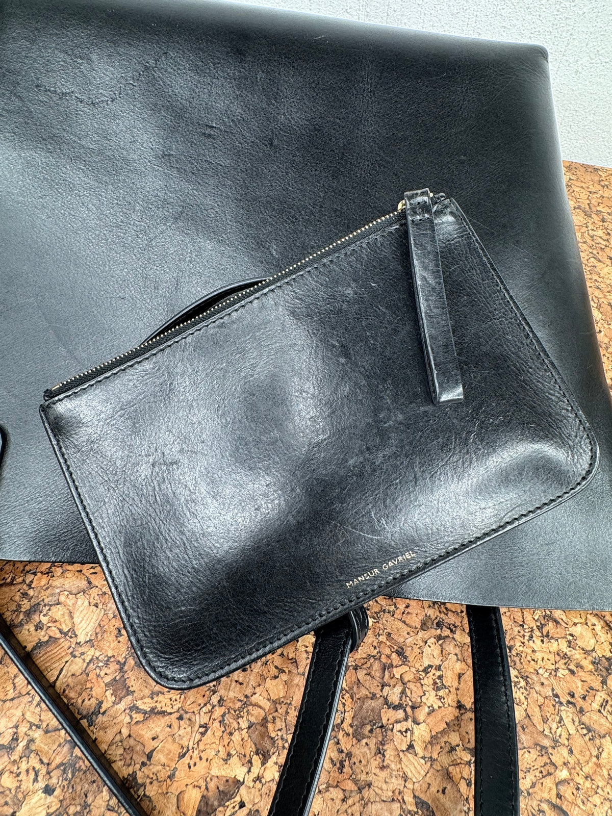 Mansur Gavriel Large Leather Tote Bag with Cosmetics Pouch
