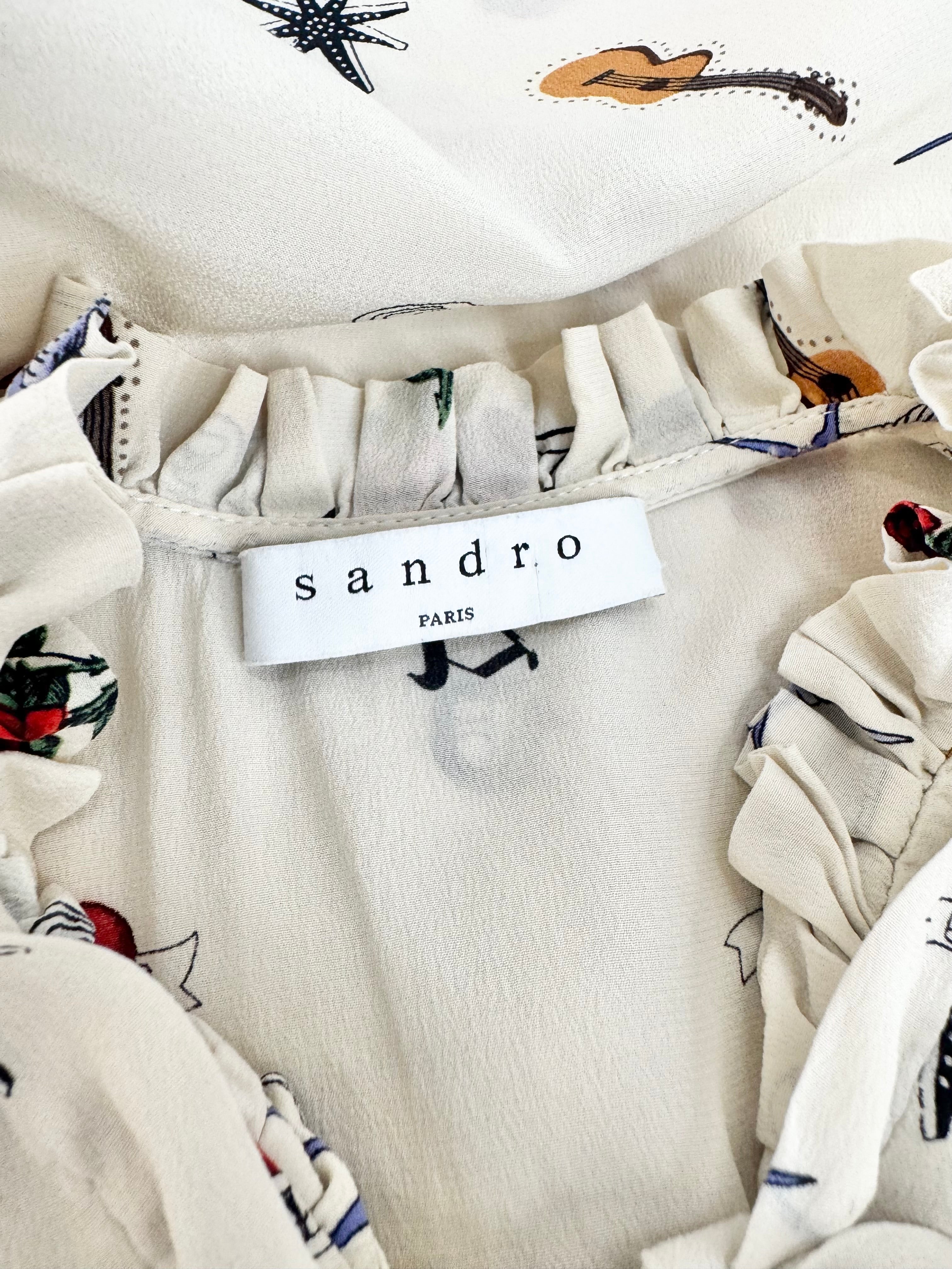 Sandro Silk Tattoo Print Top - AU8/10