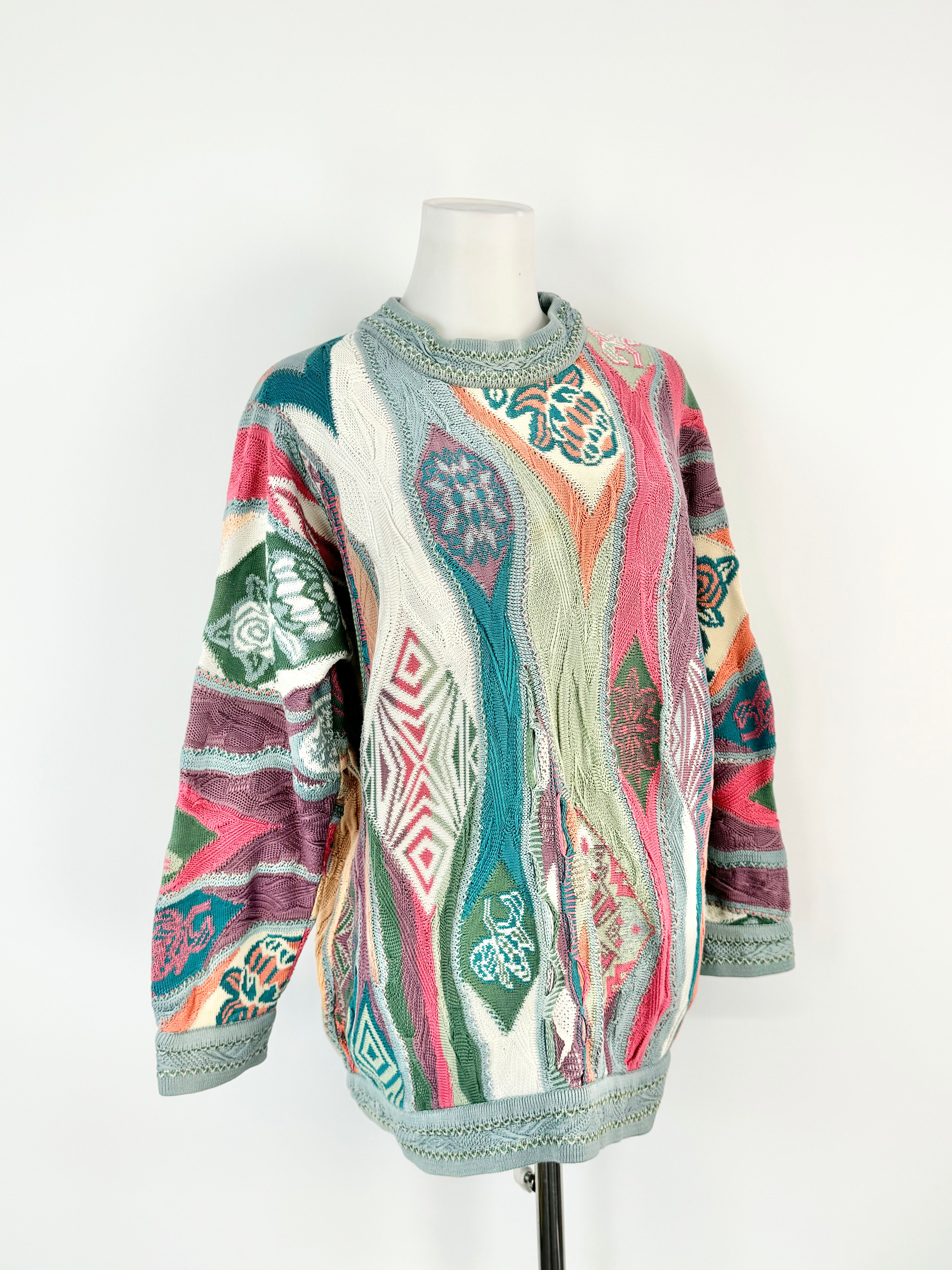 Vintage Coogi Blue Half Length 3D Sweater - S/M