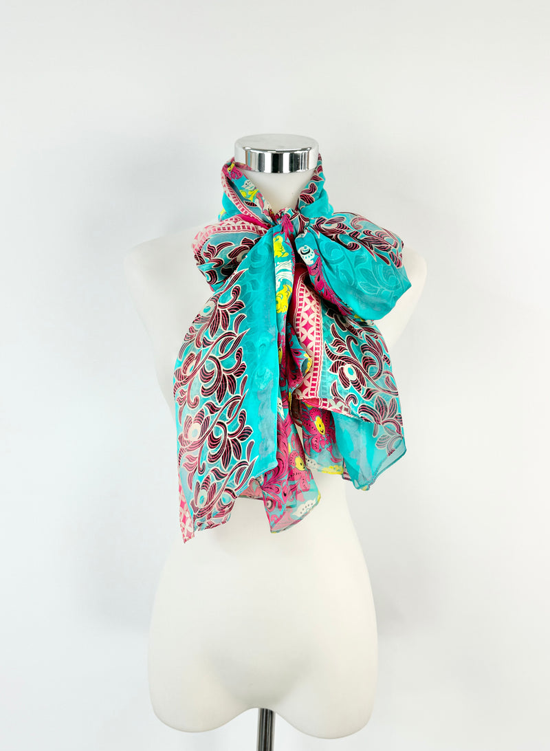 Joyce Aqua & Pink Silk Scarf