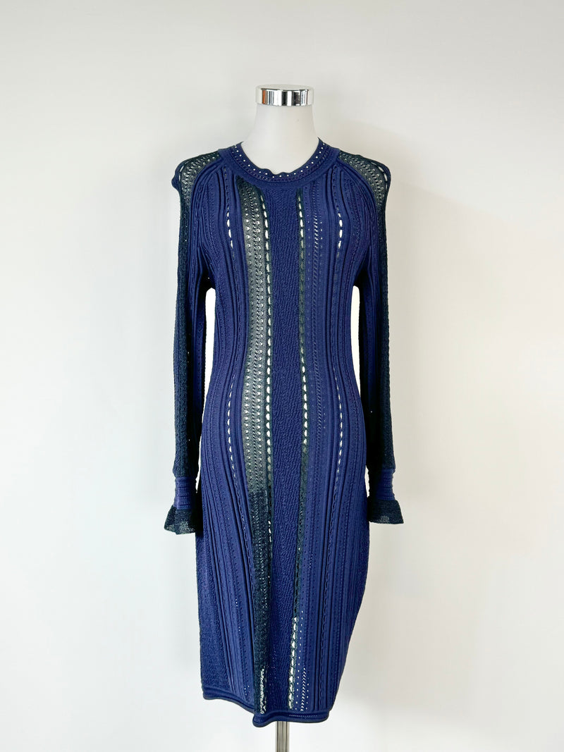 3.1 Philip Lim Deep Blue Crew Neck Crochet Midi Dress - AU10