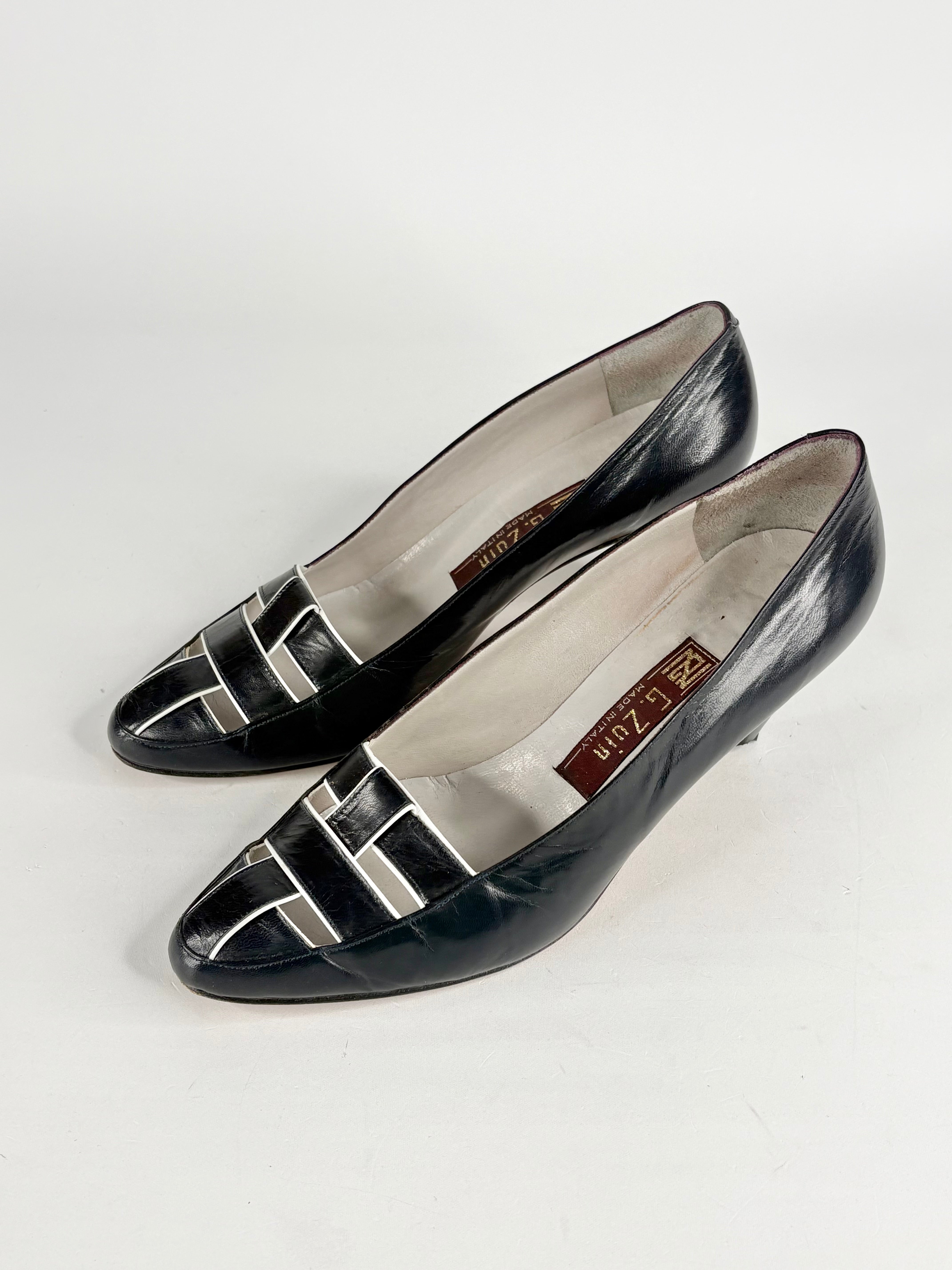 Vintage G. Zuin Black Leather Woven-Toe Pumps - EU38