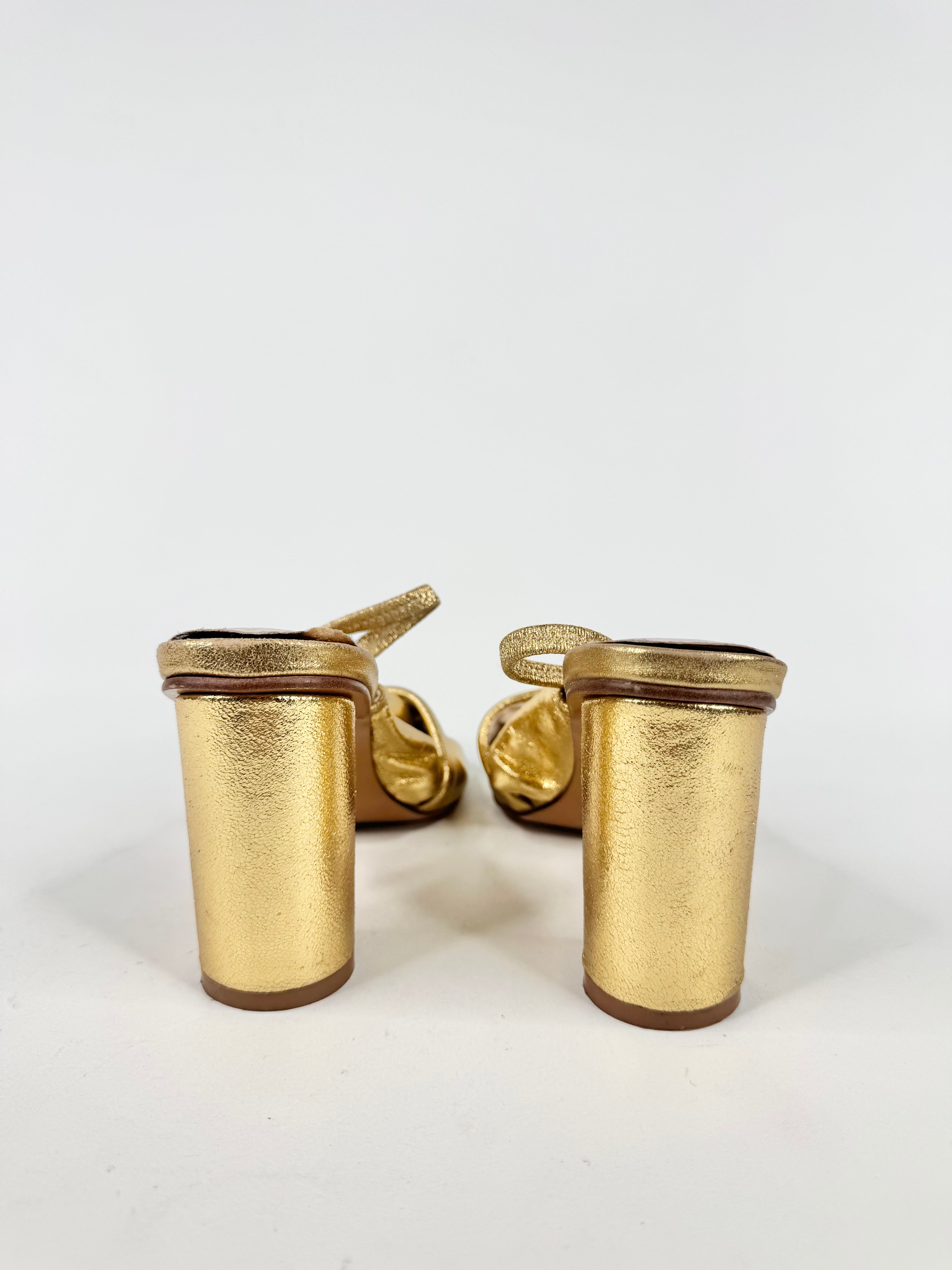 Gorman Metallic Gold Leather Knotted Bloc Heels - EU38