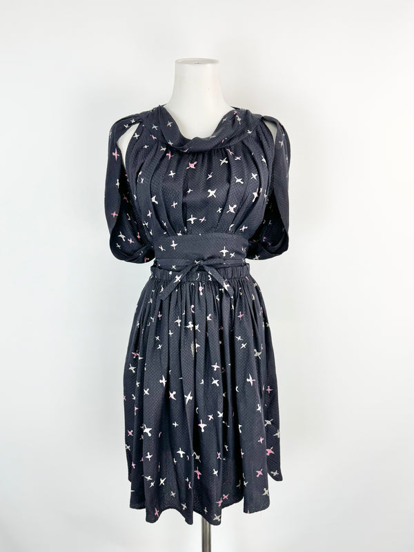 Isabel Marant Midnight Blue Bird Print Silk Dress - AU6/8