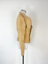 Ena Pelly Sandstone Suede Leather Biker Jacket - AU10