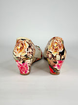 Django & Juliette Brunella Print Leather Peep-Toe Wedges - EU41