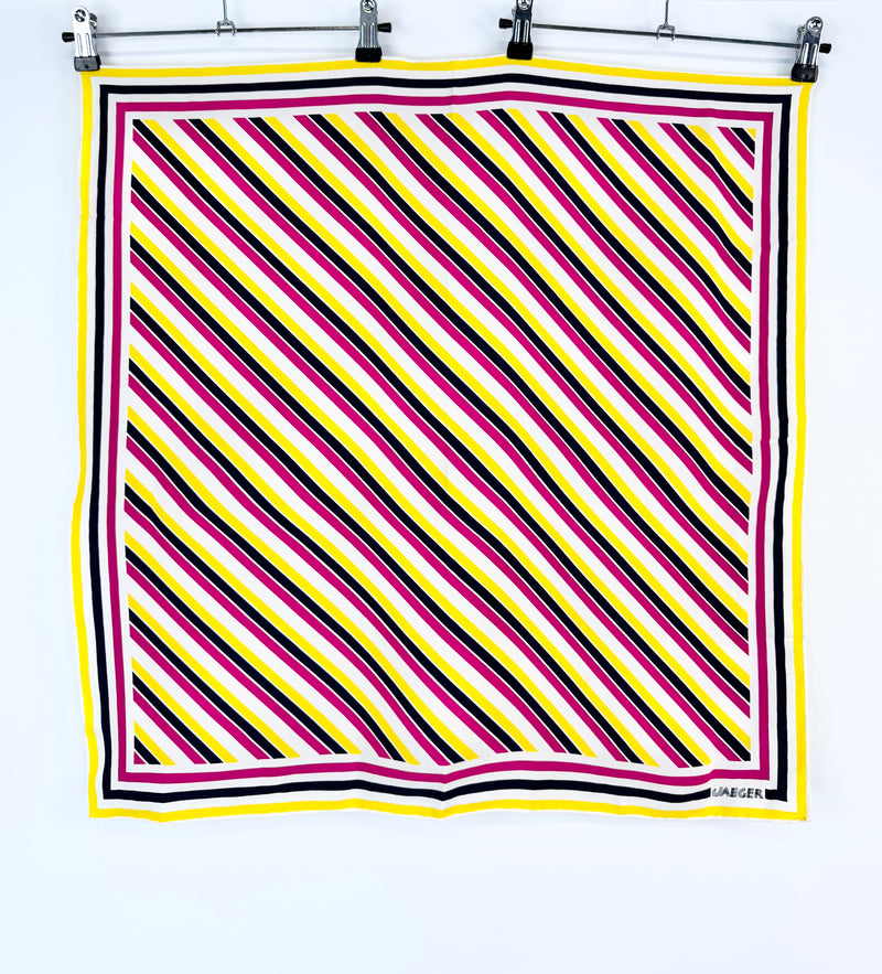 Vintage Jaeger Black, Cream, Yellow & Pink Striped Scarf