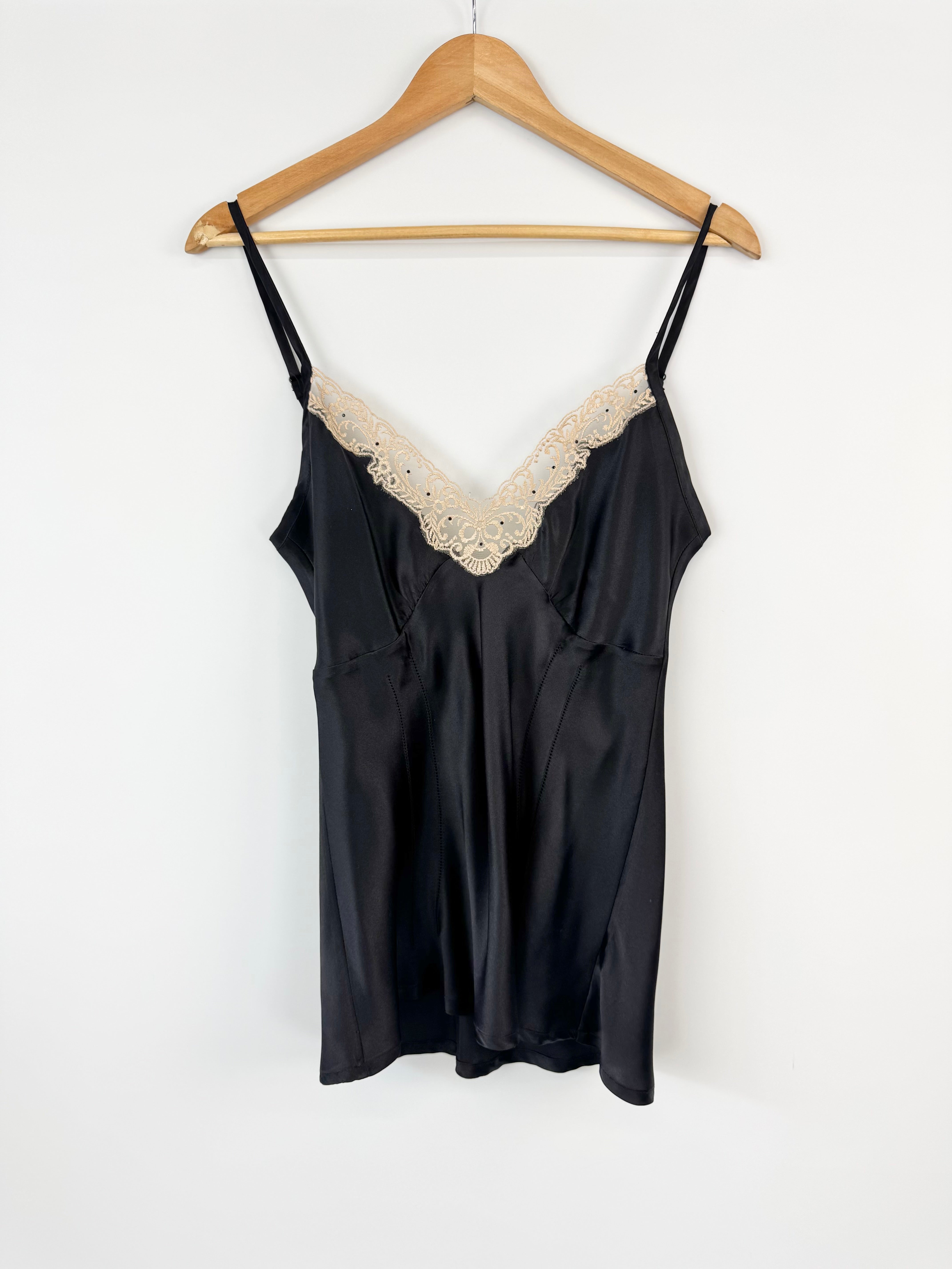 MFW Alannah Hill Black & Vanilla Silk & Lace 'Hey Sexy Girl' Singlet - AU12