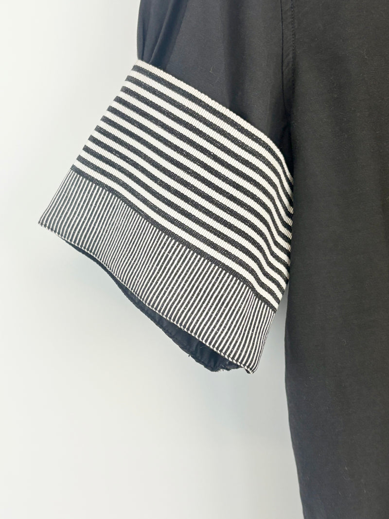 Acne Black Silk-Blend 'Line Ribbon' Short Sleeve Shirt - AU8/10