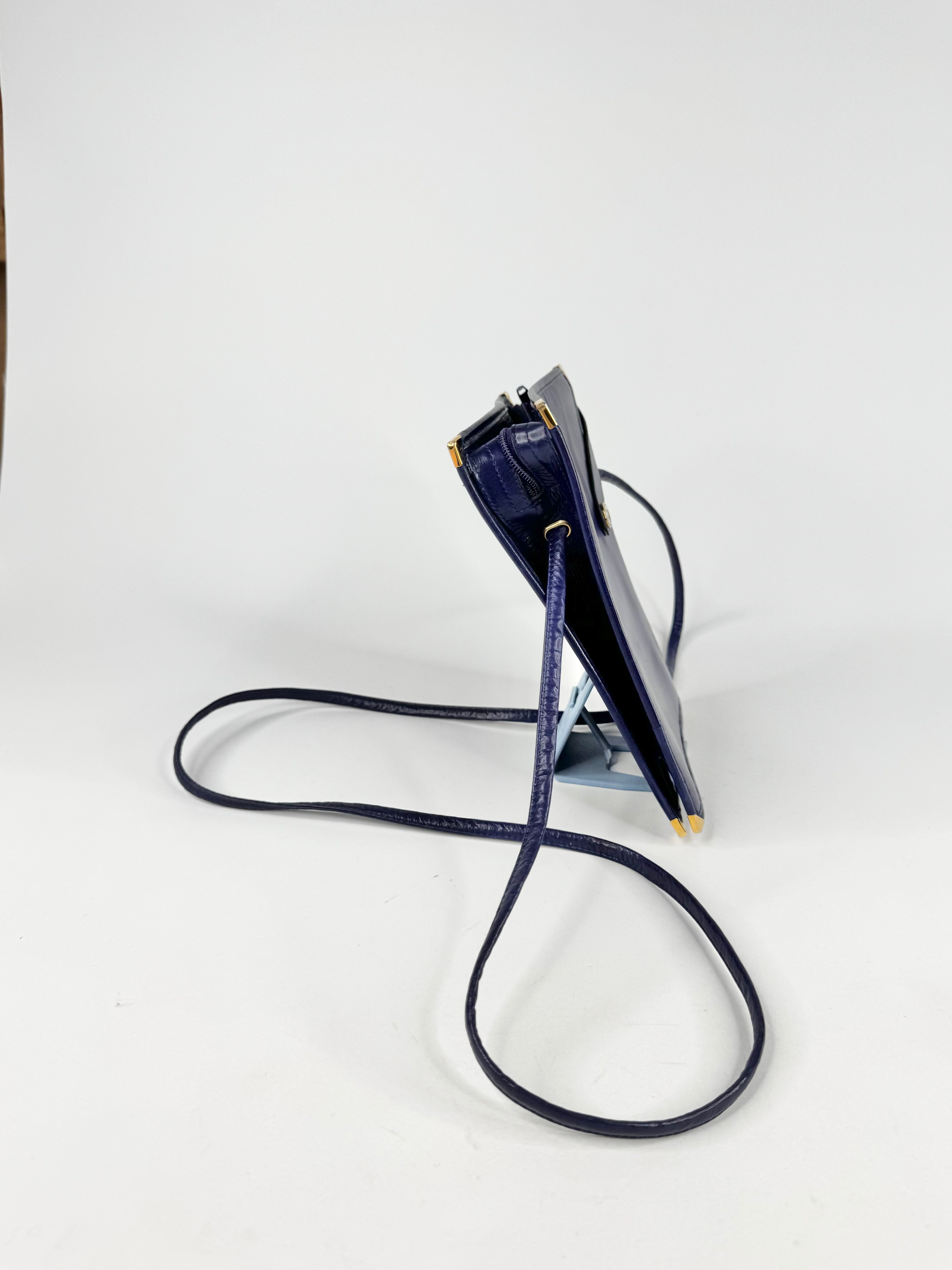 Vintage Christian Dior Blue Leather Cross Body Bag