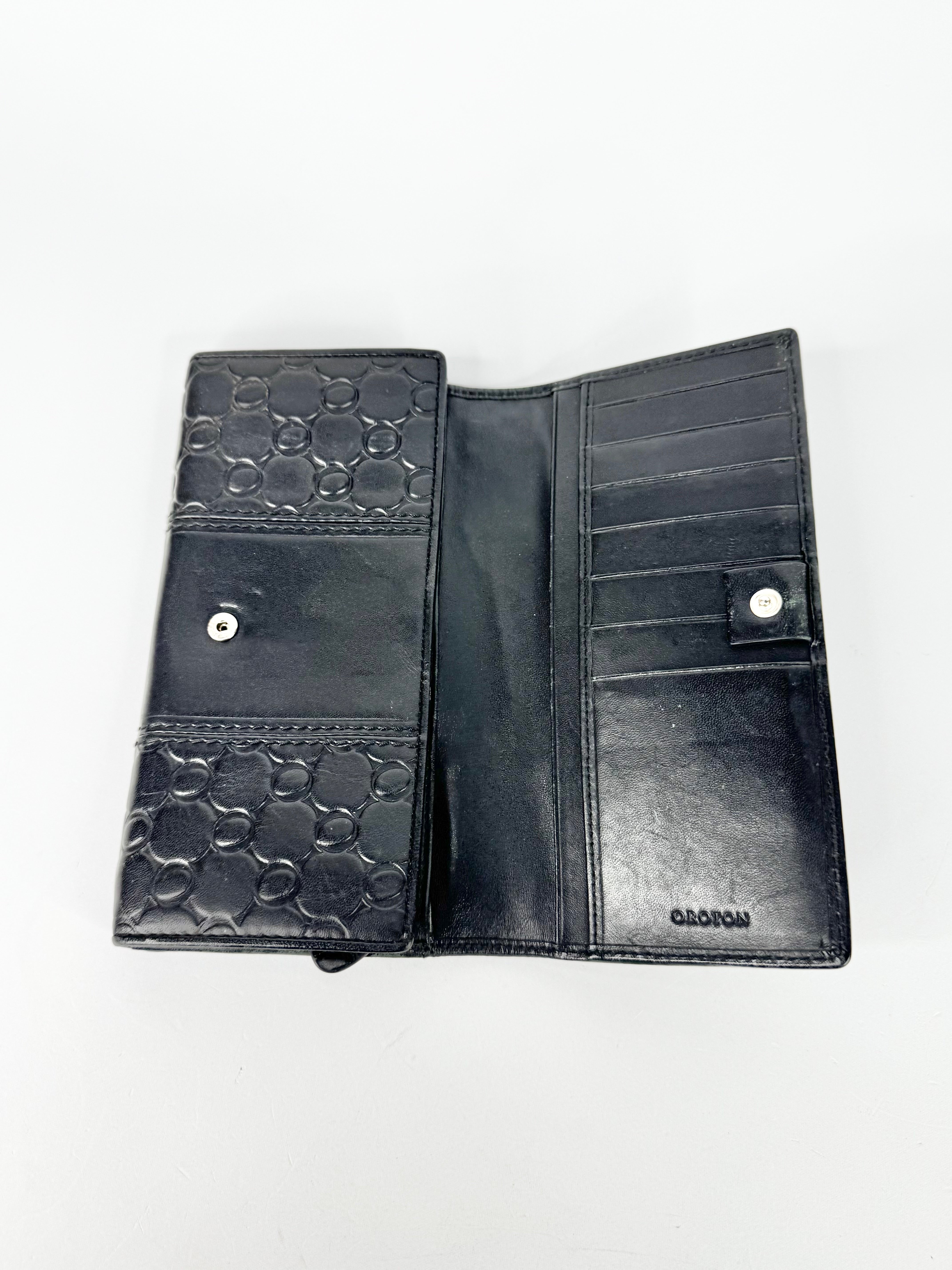 Oroton Black Monogram Embossed Leather Wallet