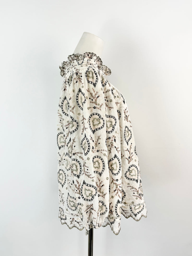 Zimmermann White Embroidered Peasant Top - AU8/10