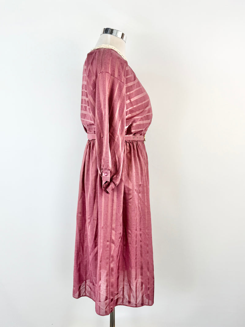 Vintage Norman Hartnell Deep Pink Crochet Neck Day Dress - AU12