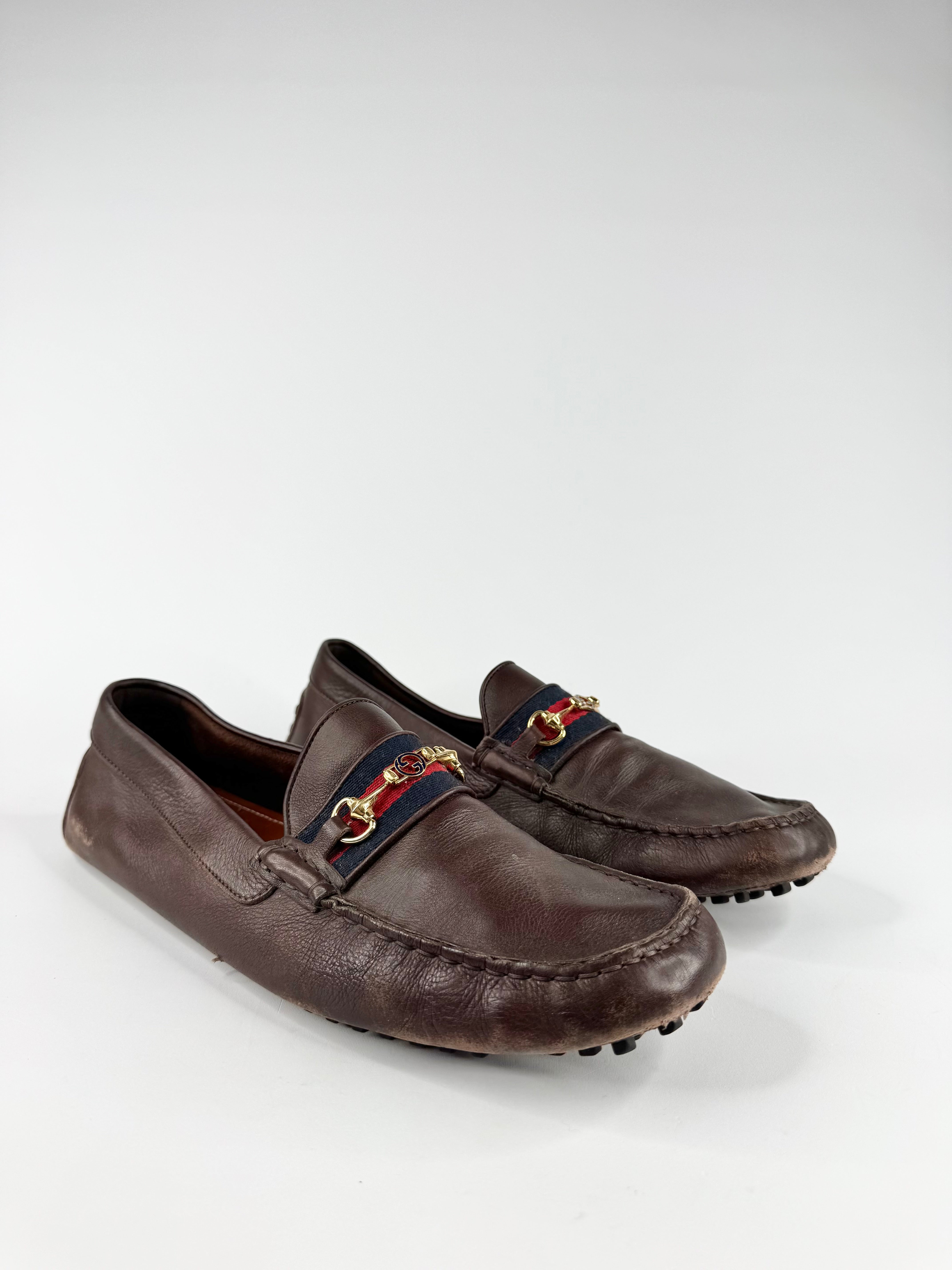 Gucci Brown Leather Driver Loafer with Horsebit - EU47