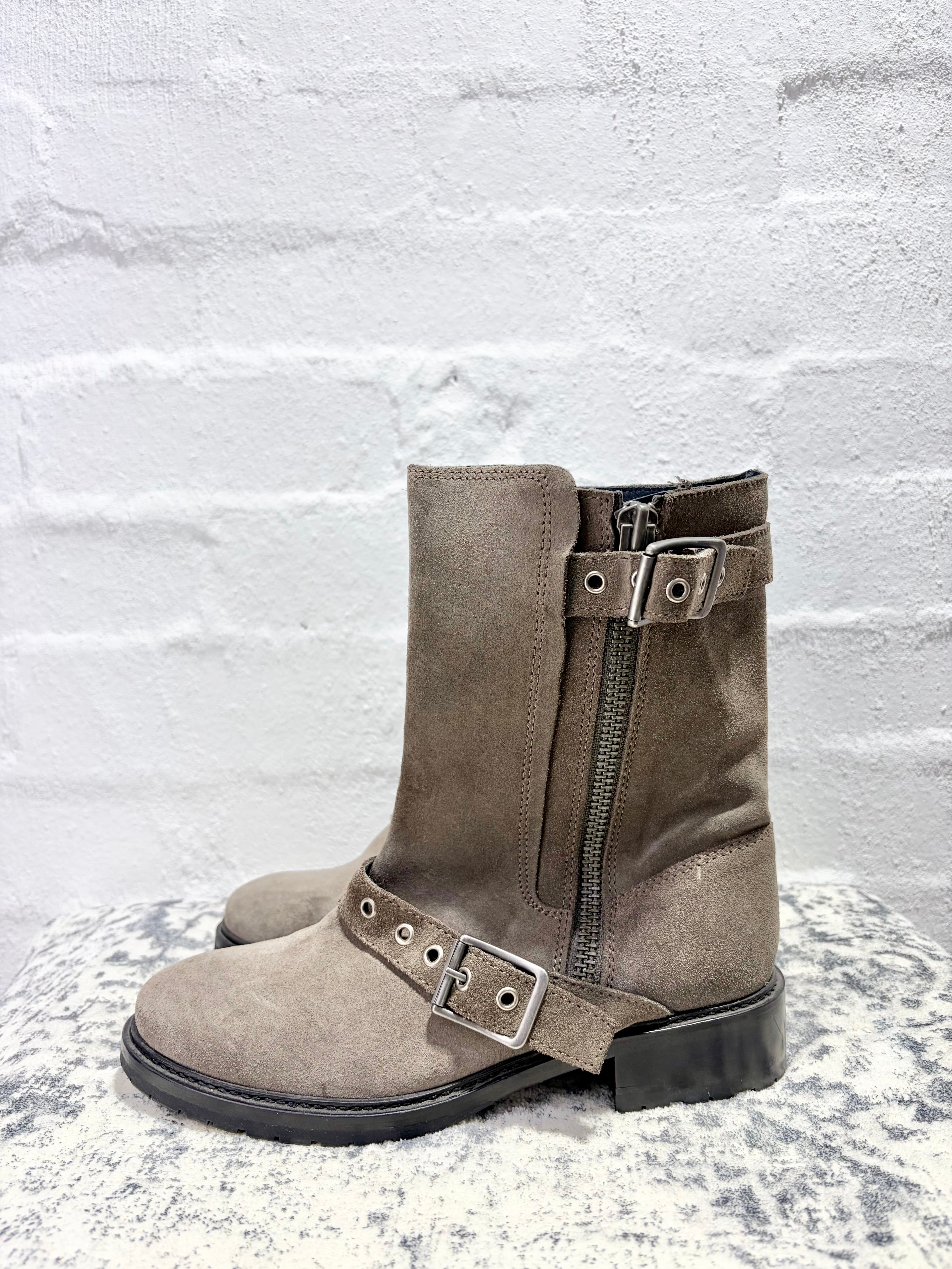All Saints Grey Suede Biker Boot - EU39