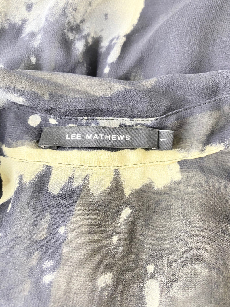 Lee Mathews Marbled Patterned Sheer Silk Long Sleeve Maxi Dress - AU8