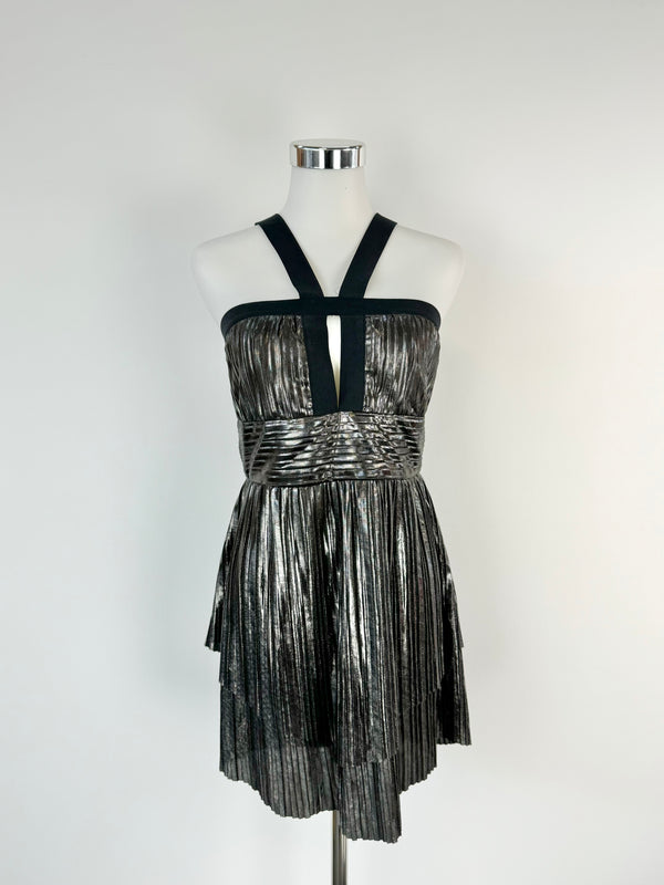 Bec+Bridge Metallic Gunmetal Greay Pleated Halter Neck Top - AU8